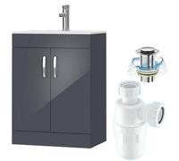Belofay Grey 500mm Freestanding Bathroom Vanity Unit With Basin With 1 Tap Hole, Trap And Waste