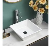BELOFAY Modern Bathroom Basin Sink, Counter Top White Cloakroom Ceramic Basin for Bathroom, Vanity Cabinet, and Toilet (Square 1)