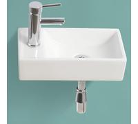 BELOFAY Modern Bathroom Wash Basin Sink, Rectangular Wall-Mounted and countertop White Cloakroom Ceramic Basin Tap on Left for Bathroom, Vanity Cabinet, and Toilets (10x41x21.5) (HxLxW)