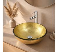 BELOFAY Modern Design Bathroom Counter Top Wash Basin Sink, Glass Bowl Cloakroom Basin for Vanity Cabinet Toilets and Bathrooms 42x14x42cm WxHxL (Flash Gold, 42x14x42cm)