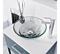 BELOFAY Modern Glass Design Bathroom Counter Top Wash Basin Sink, Glass Bowl Cloakroom Basin for Vanity Cabinet, Toilets and Bathrooms 30x13x30cm WxHxL