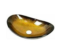 Belofay Oval Gold Modern Design Bathroom Counter Top Wash Glass Bowl Cloakroom Basin Sink, For Vanity Cabinet 54Wx13Hx36Lcm
