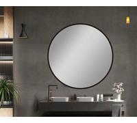 Belofay Round Wall Mirror Black Aluminium Frame With 4mm Hd Glass, 50Cm