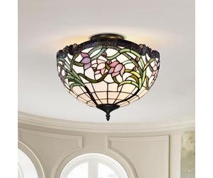 BELOFAY Tiffany Ceiling Light Semi Flush Stained Glass Art Deco Handmade Uplighter Shade Ceiling Lights for Living Room, Bedroom, Dining Room and Kitchen 16x11 Inches (WxH) (Wild Vine)