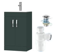 BELOFAY Under Sink Bathroom Cabinet Floor Standing Storage Cupboard Basin Vanity Unit, 500mm Laquered Cloakroom Vanity Unit with Basin, Trap and Waste, Tap not Included (New York Green)