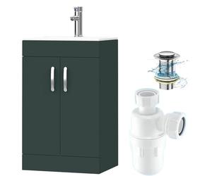 BELOFAY Under Sink Bathroom Cabinet Floor Standing Storage Cupboard Basin Vanity Unit, 500mm Laquered Cloakroom Vanity Unit with Basin, Trap and Waste, Tap not Included (New York Green)