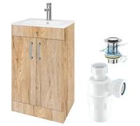 BELOFAY Vanity Unit with Basin | 500mm Bathroom Vanity Units with Basin | Floor Standing Slim Design | with 1 Tap Hole Ceramic Bathroom Sink, Trap & Waste, Tap not Included (Newyork Wood Grains)
