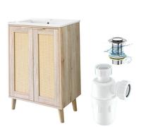 BELOFAY Vanity Unit with Basin | 500mm Bathroom Vanity Units with Basin | Floor Standing Slim Design | with 1 Tap Hole Ceramic Bathroom Sink, Trap & Waste, Tap not Included | Franklin Brown