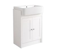 Belofay Vanity Unit With Basin, 600mm Floor-Standing Bathroom Cabinet In High Matt White, 1 Tap Hole Ceramic Basin