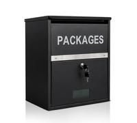 BELOFAY Wall & Floor Mounted Parcel Box, Lockable Outdoor Parcel Delivery Box, Weatherproof Steel Drop Box with Flip Lid & Secure Front Door Access, Black, 45 x 36 x 25 cm