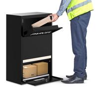 Belofay Wall/floor Mounted Parcel Box, Lockable Steel Delivery Box With Flip Lid & Secure Front Access, Black, Small Post Box