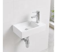 BELOFAY Wall-Mounted Bathroom Sink - 10x41x21.5cm White Ceramic Small Sink with Scratch-Resistant Gloss Surface - Rectangle Bathroom Basin with Tap, Waste and Chrome Bottle Trap