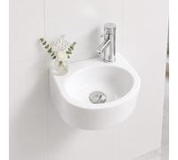 BELOFAY Wall-Mounted Bathroom Sink - 13x30x23.5cm White Ceramic Small Basin with Scratch-Resistant Gloss Surface - Oval Sink Basins with Tap, Waste and Chrome Bottle Trap