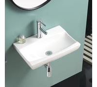 BELOFAY Wall-Mounted Bathroom Sink Basin - 10x49x33cm Modern White Ceramic Wash Basin with Scratch-Resistant Gloss Surface - Rectangular Sink Basins for Cloakroom, Vanity Cabinet, and Bathrooms