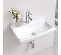 BELOFAY Wall-Mounted Bathroom Sink Basin - 10x49x33cm White Ceramic Bathroom Basin with Scratch-Resistant Gloss Surface - Rectangular Sink Basins with Tap, Waste and Chrome Bottle Trap
