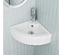 BELOFAY Wall-Mounted Bathroom Sink Basin - 13.5x43.5x32cm Modern White Ceramic Wash Basin with Scratch-Resistant Gloss Surface - Corner Sink Basins for Cloakroom, Vanity Cabinet, and Bathrooms