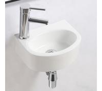 BELOFAY Wall-Mounted Bathroom Sink Basin - 13x30x23.5cm Modern White Ceramic Wash Basin with Scratch-Resistant Gloss Surface - Oval Sink Basins for Cloakroom, Vanity Cabinet, and Bathrooms