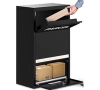 BELOFAY Wall or Floor Mounted Parcel Box, Lockable Outdoor Parcel Delivery Box, Weatherproof Steel Drop Box with Flip Lid & Secure Front Door Access, Black, 26.5D x 26.6.W x 75Hcm