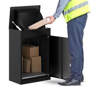 BELOFAY Wall or Floor Mounted Parcel Box, Lockable Outdoor Parcel Delivery Box, Weatherproof Steel Drop Box with Flip Lid & Secure Front Door Access, Black, 30D x 50W x 75Hcm