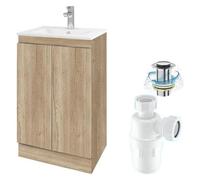 Belofay Woodgrains 500mm Freestanding Bathroom Vanity Unit With Basin With 1 Tap Hole, Trap And Waste