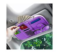 BELOMI Car Sun Visor Organizer, Net Zipper Storage Pouch Sunglasses Holders, PU Leather Document Case Bag with Multi-Pocket for Card Pen Key Cash, Universal Auto Truck Interior Accessories (Purple)