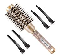 Belongtous Round Brush, Nano Thermal Ceramic & Ionic Tech Round Barrel Boar Bristles Hair Brush, Roller Brush for Blow Drying, Curling, Straightening and Hair Styling, 4 Free Clips (1.3 inch, 32mm)