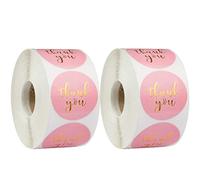Belons 1.5 Inch 1000 Pcs Thank You Stickers Pink Adhesive Label with Gold Foil, Decorative Sealing Stickers for Bags, Boxes, Giveaways, Christmas Gifts, Wedding, Party