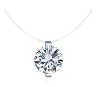 Belons 925 Sterling Silver 8mm Cubic Zirconia Women Girls Solitaire Pendant Necklace Invisible Nylon Chain Choker