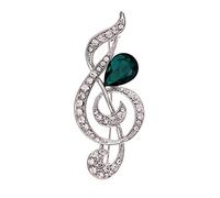 Belons Fashion Jewelry Treble Clef Music Note Drops Green Crystal Rhinestone Brooch Collar Pin for Women & Girls