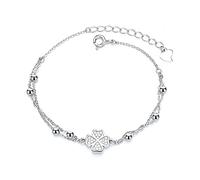 Belons Womens Bracelet Lucky Clover 925 Sterling Silver Cubic Zirconia Four Leaf Clover Charm Bracelet Adjustable Chain, Gift for Girls Women