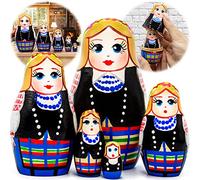 Belorussian Nesting Dolls in Folk Dress Set 5 pcs - Russian Dolls in Novogrudok Traditional Women's Costume with Ethnic Patterns - Matryoshka Dolls