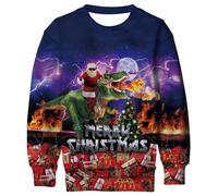 Belovecol Boys Christmas Jumper Ugly Xmas Sweatshirt Novelty 3D Dinosaur Print Crew Neck Christmas Casual Jumper 8-9 Years