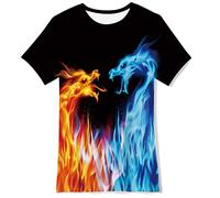 Belovecol Boys Girls T-Shirt, 3D Yellow Blue Dragon Tee Shirts Crewneck Summer Funny Graphic T Shirt 10-12 Years