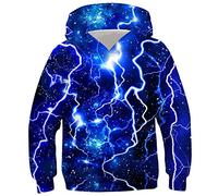 Belovecol Boys Hoodies Girls 3D Pullover Cool Hoody Lightweight Jumpers Long Sleeve Oversized Hoodie Sweatshirt Blue Lightning 8 9 10 Years
