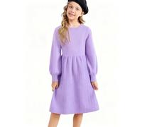 Belovecol Girls Christmas Jumper Dress Xmas Light Purple Knitted Puff Long Sleeve Party Dress Round Neck Sweater Dress 10-11 Years