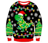 Belovecol Girls Christmas Sweater Unisex Sweater Ugly 3D Dinosaur Printed Novelty Jumper Round Neck Winter Autumn Sweatshirts