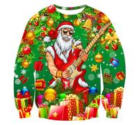 Belovecol Mens Christmas Jumper Rock Santa Printed Christmas Tree Sweatshirts Pullovers Unisex Long Sleeve Ugly Christmas Sweater Green XL