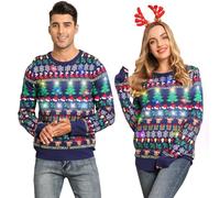 Belovecol Mens LED Xmas Jumpers Ugly Light Up Christmas Knitted Sweater Printed Pullover Novelty Christmas Tree Snowflakes Navy Blue Long Sleeve Clothes Tops XXL