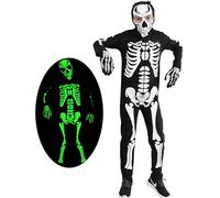 BelovecolKids Halloween Glow-in The-Dark Skeleton Bone Costume Unisex Kids Bodysuit with Glowing Gloves Carnival Theme Party 5-14 T