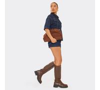 Beloved Chunky Sole Knee High Long Biker Boot In Brown Faux Leather, Women's Size UK 5