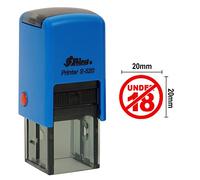 Below/Under 18 Sign Not Allowed Icon Round Rubber Stamp Self Inking Shiny Mini Stamper 20 mm- Red Ink