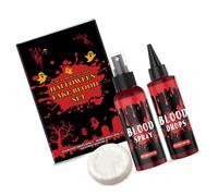 BELOWSYALER 3 Piece Halloween Faux Blood Set Enhanced Long Lasting Safe Pigment Easy Wash Off for Costumes Parties