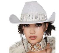 BELOWSYALER Cowgirl Hat Shining Crystal Hat Western Elegant Pearls Crystal Photo Props For Dress-up Party Stage Dancing White Bridal