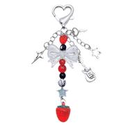 BELOWSYALER Fashion Keychain,Cute Strawberry Beaded Keychain for Girls Sweet Cool Y2K Sweet Keychain Bag Charm Crystal Bowknot Keyring Jewelry Gift