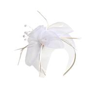 BELOWSYALER Feathere Fascinator Hair Clip For Women Bridal TeaParty Derby Event Hairhoop Tulle Hairband for Cocktails Event