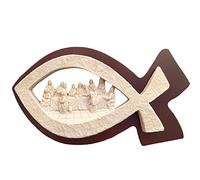 BELOWSYALER Fish Shape Last Supper Scene Statue Household Collectible Figurine For Religious Temple Party Decoration Fish Statue