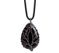 BELOWSYALER Hand-Making Pendant Necklace Simple Water Drop Shaped Pendant Party Jewelry Crystal Stone Necklace Jewelry Gifts Lucky Tree
