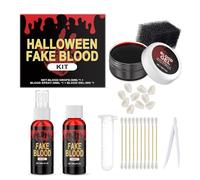 BELOWSYALER Realistic Faux Blood Gel Set With Scary Teeth For Halloween Costume Dramatic Party Scary Makeup Effects