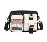 BELOWSYALER Shoulder Pouch, Small Canvas Crossbody Bag with Multiple Pockets, Cartoon Pattern, Black, 17*22*6cm, Women's & Girls' Handbag