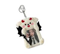 BELOWSYALER Sleeve,Plush Photo Card Holder with Keychain Devil/Angel Photo Sleeve Kpop Photocard Holders Student Card Holder Bag Pendant